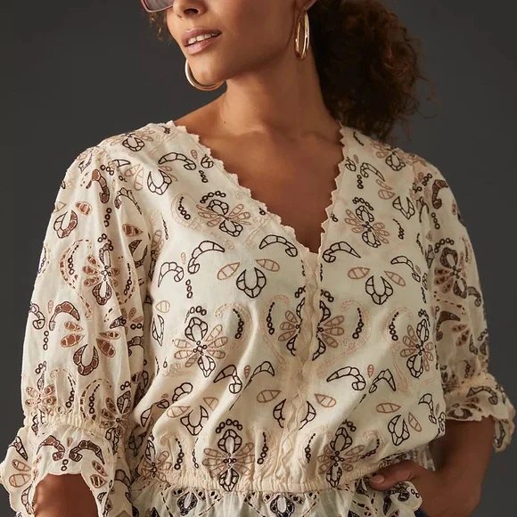 Anthropologie Cream and Black Embroidered Top - Picture 5 of 8